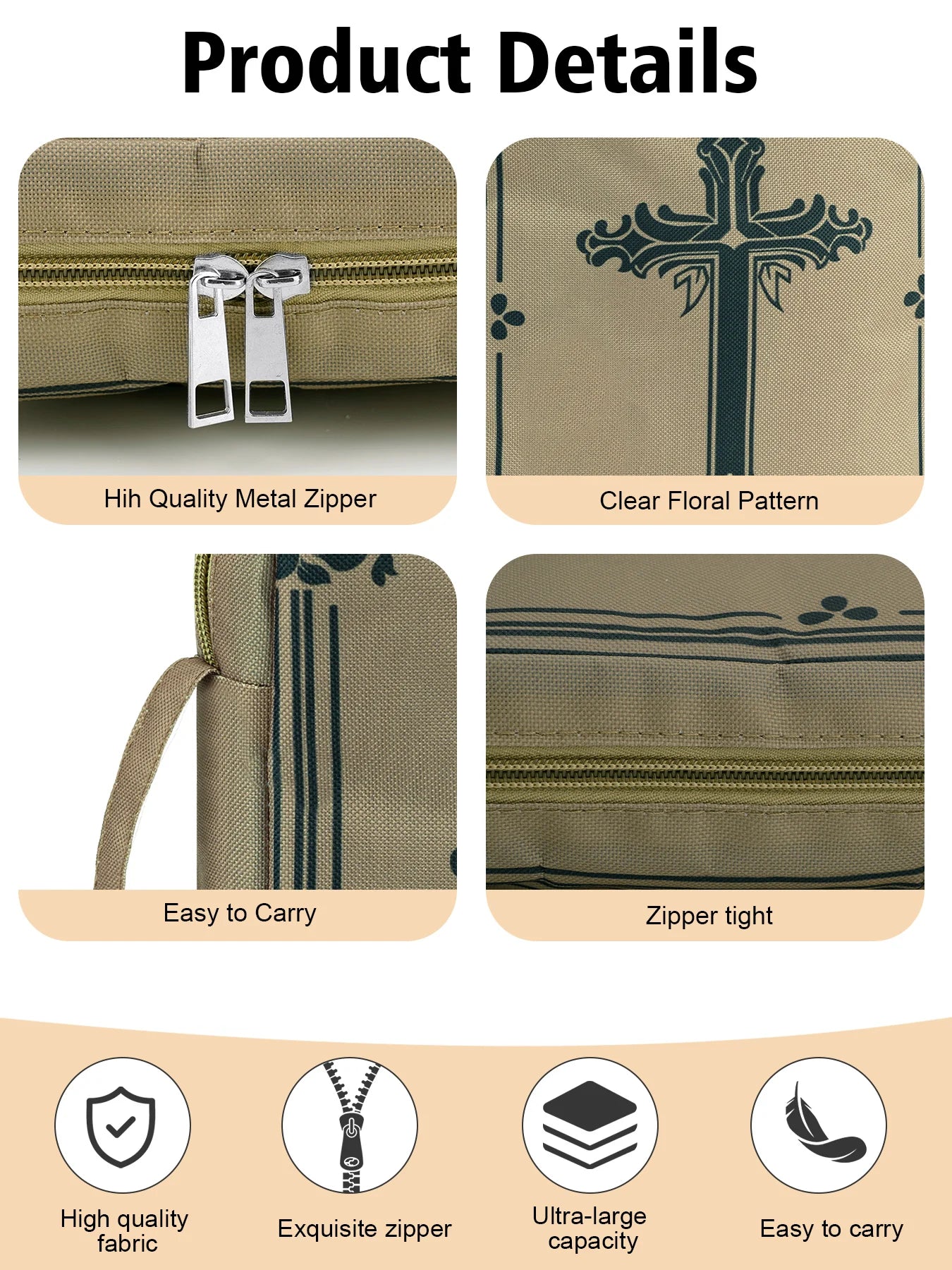 Cross Bible Bags for Women Organizer, Bible Covers Large Size Bible Holder Bag Zippered Bible Case with Handle Zippered Pockets