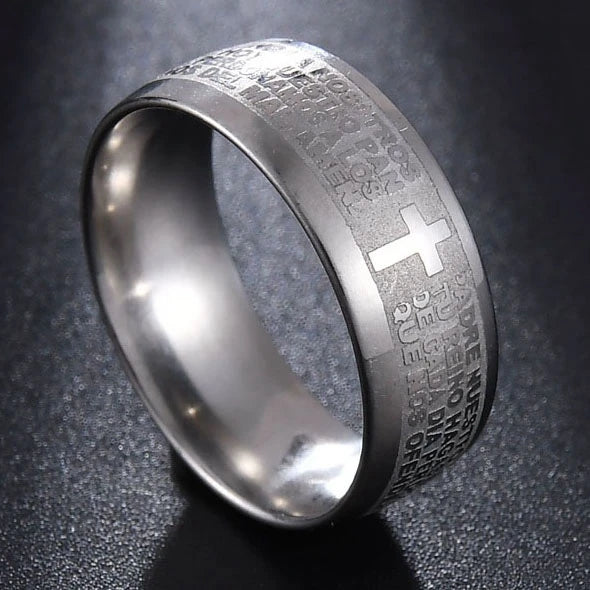 MeMolissa Religious Christian Midi Ring Stainless Steel Jesus Cross Ring GOD SAVE US Amulet Ring for Men 8MM