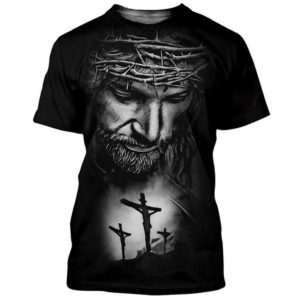 2025 Summer Mens 3D T-Shirts Print Jesus Christ Pattern Jesus Cross Top Fashion Trend Men Jesus 3D Shirts