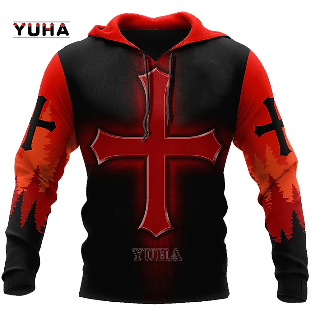 New Christian Jesus Men's Hoodie 3D Print Harajuku Clothes Fashion Hooded Sweatshirt Oversized Casual Pullover Tops