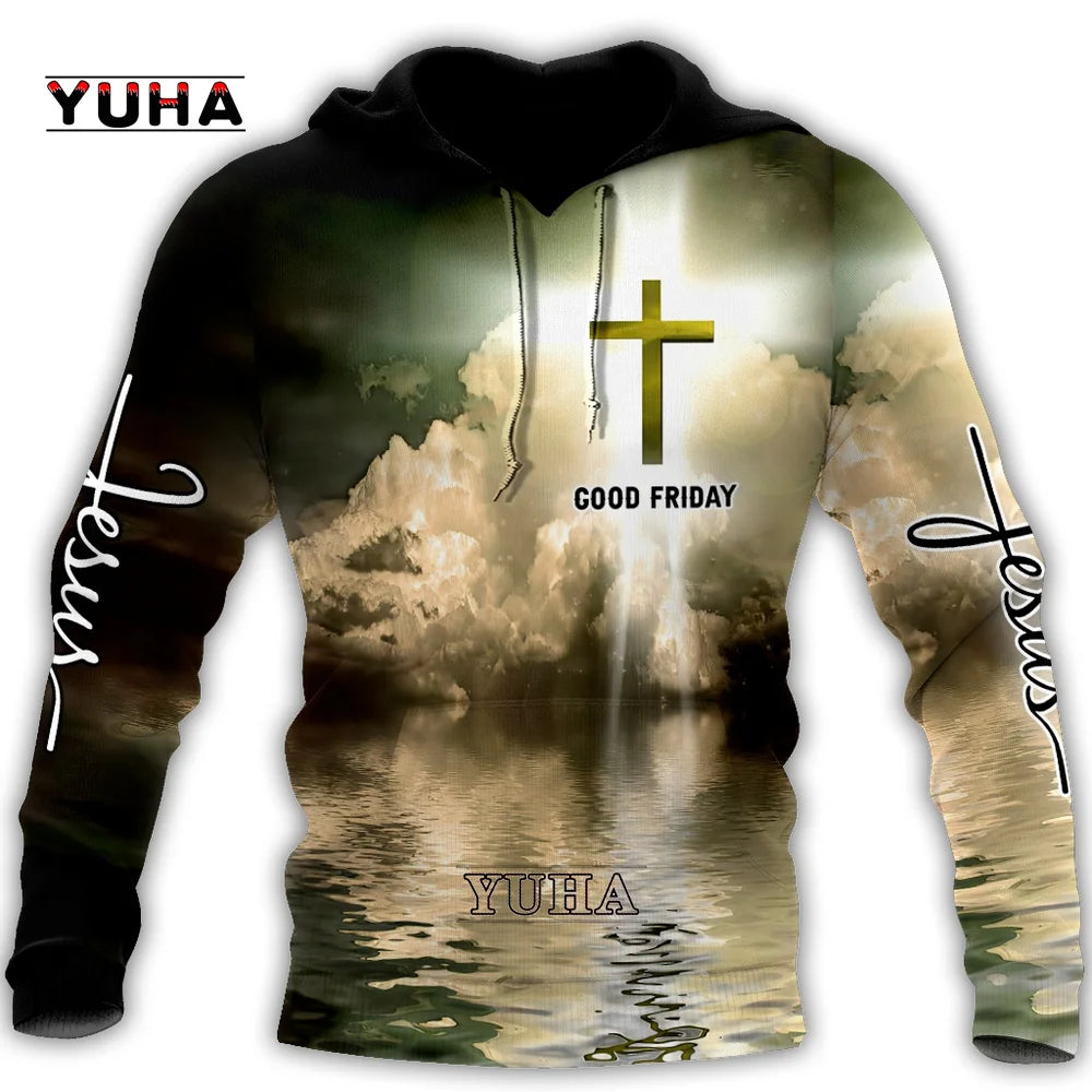 New Christian Jesus Men's Hoodie 3D Print Harajuku Clothes Fashion Hooded Sweatshirt Oversized Casual Pullover Tops