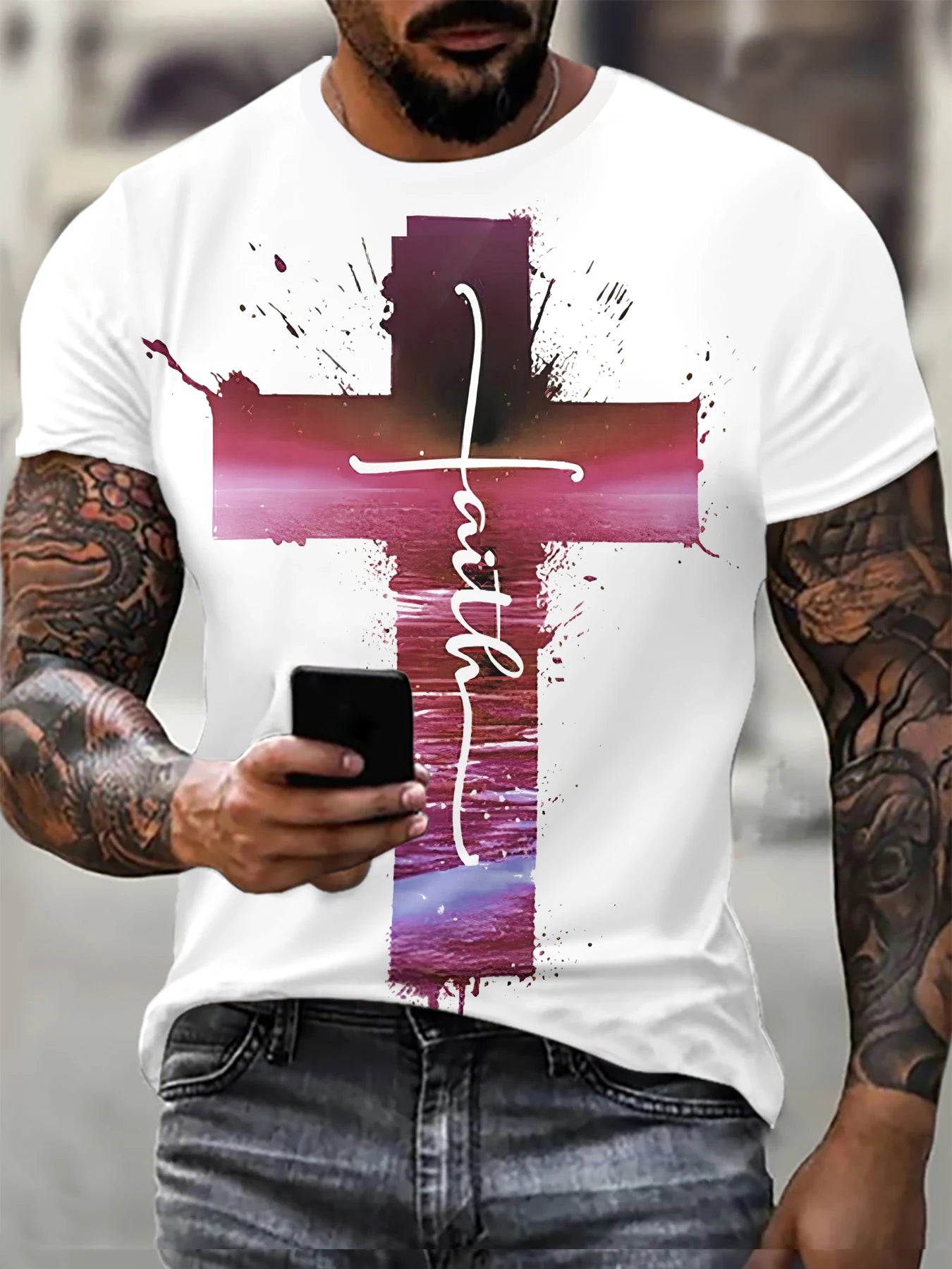 Men's Jesus Letters Pattern Fashion T-Shirts Short Sleeve 3D Printed Street Summer T Shirt 6XL Large Size Loose Casual Tops