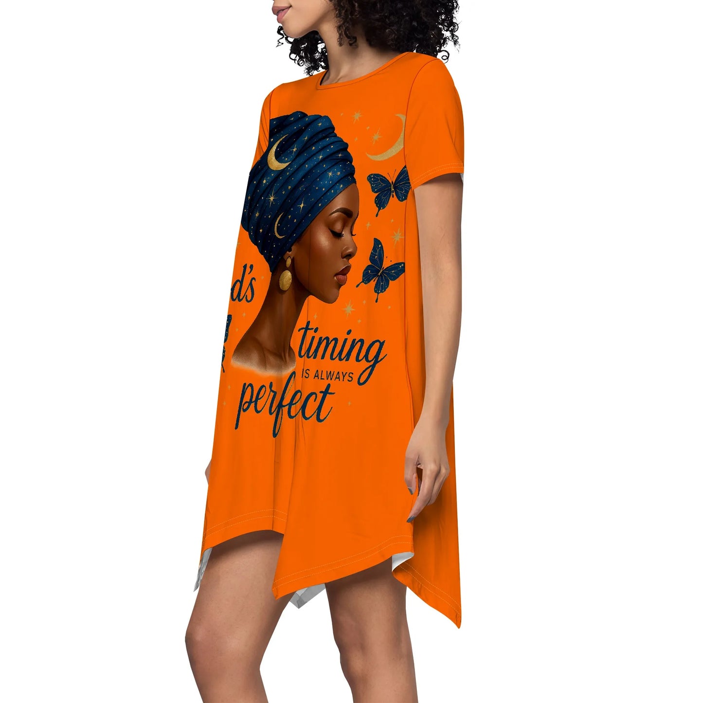 Faith Graphic Dress S-3XL Asymmetrical Hem Short Sleeve Loose Style for Easter, Church Service or Spiritual Empowerment Look