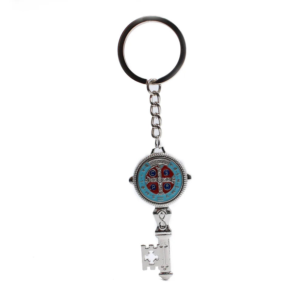 New Colorful Ancient Key Shapes St. Benedict Keychain Charm Ring Jewelry Religious Sacred Sites Durable DecorationsKeyringCharms