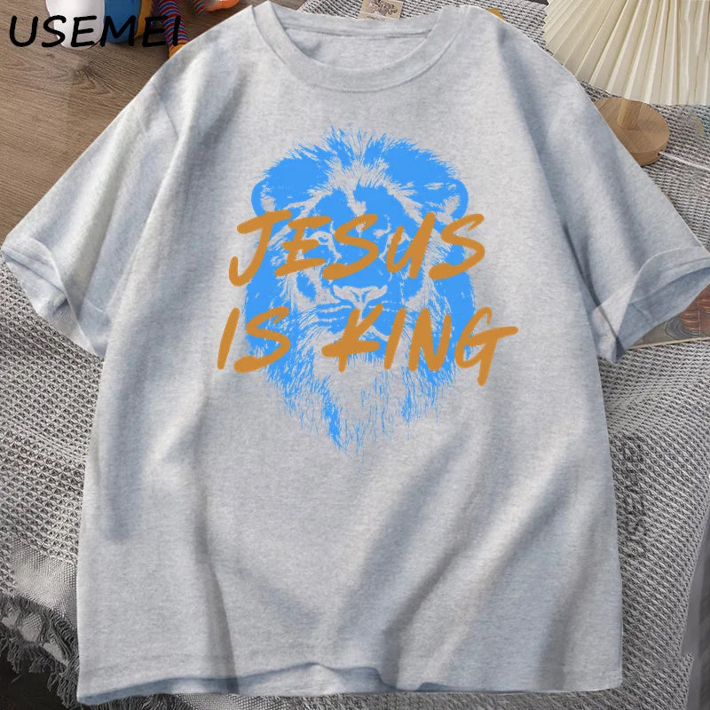 Jesus Is King Christian T Shirt for Men Women Faith Streetwear Tee Shirt Religious Bible Verse Tshirt Cotton Short Sleeve Tees