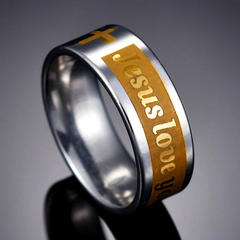 MeMolissa Religious Christian Midi Ring Stainless Steel Jesus Cross Ring GOD SAVE US Amulet Ring for Men 8MM