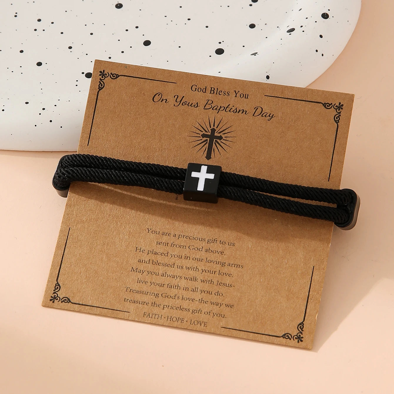 Braided Cross Bracelet for Men Women Christian Adjustable Rope Jesus Bracelets with Metal Knot Christian Baptism Gifts