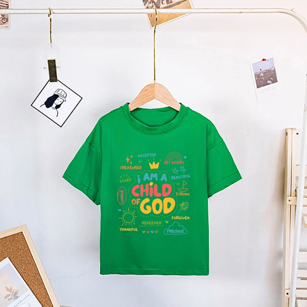 I Am A Child of God Printed Kids Shirt Summer T-shirt Tops for Children Boys Girls Short Sleeve Tshirt Funny Toddler Clothes Tee