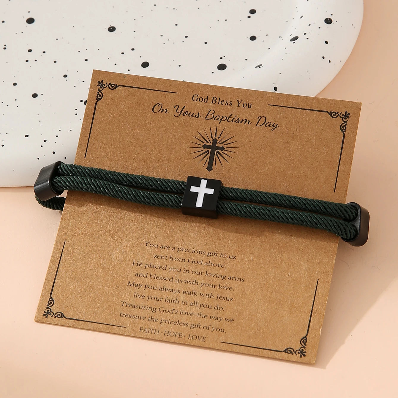 Braided Cross Bracelet for Men Women Christian Adjustable Rope Jesus Bracelets with Metal Knot Christian Baptism Gifts