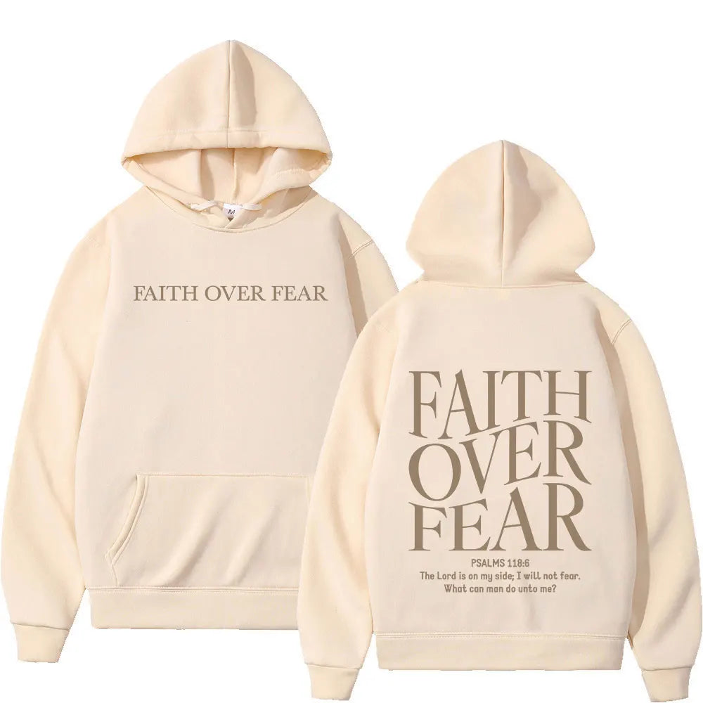 Faith Over Fear Christian Hoodies Jesus Bible Verse Men Women Fashion Harajuku Oversized Sweatshirts Autumn Winter Fleece Hoodie