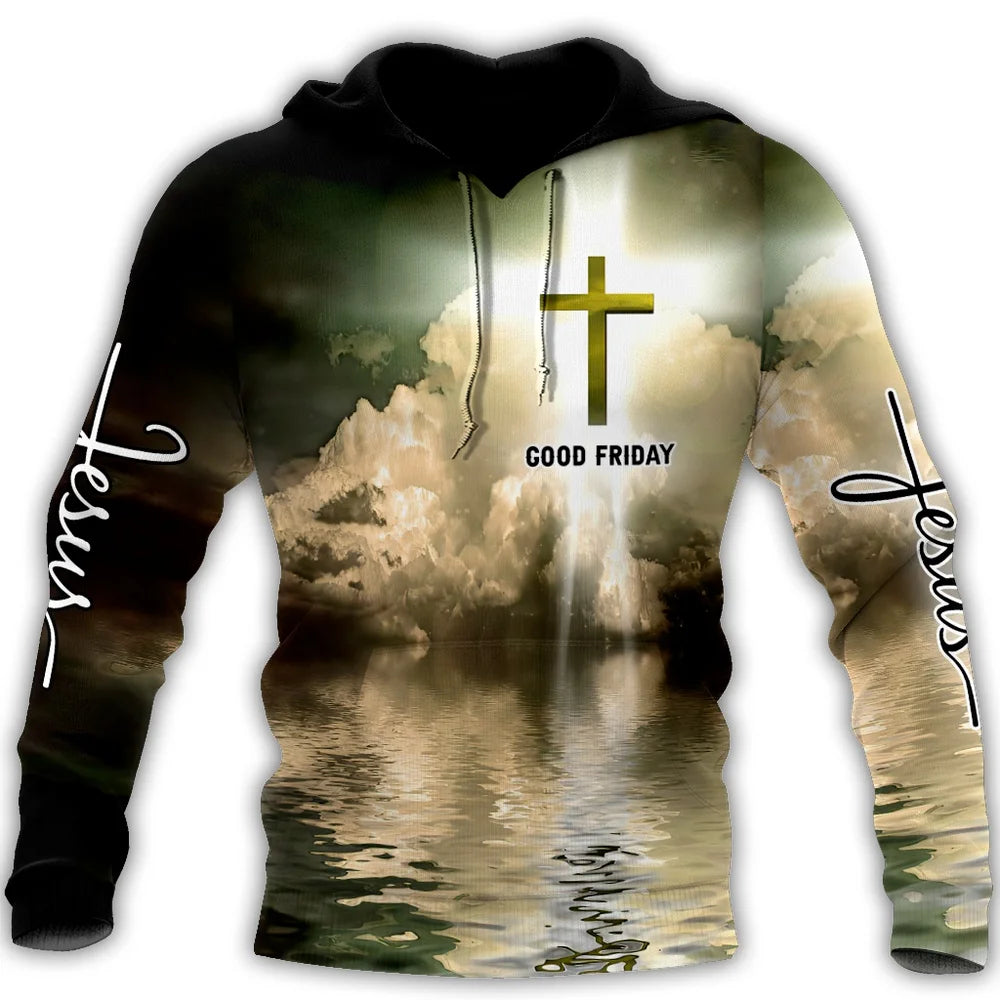 New Christian Jesus Men's Hoodie 3D Print Harajuku Clothes Fashion Hooded Sweatshirt Oversized Casual Pullover Tops