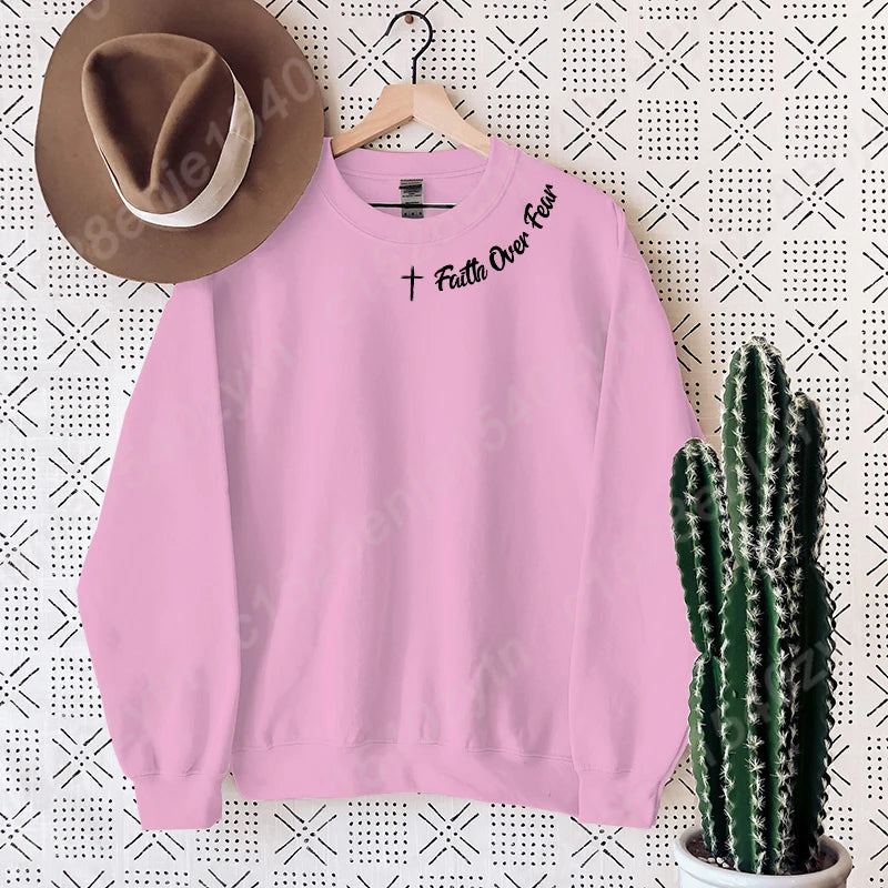 Christian Sweatshirt, Faith Over Fear Letter Print Sweatshirts, Long Sleeves Crew Neck, Religious Shirts,Trendy Christian Gifts