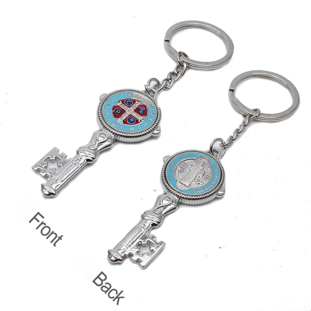 New Colorful Ancient Key Shapes St. Benedict Keychain Charm Ring Jewelry Religious Sacred Sites Durable DecorationsKeyringCharms