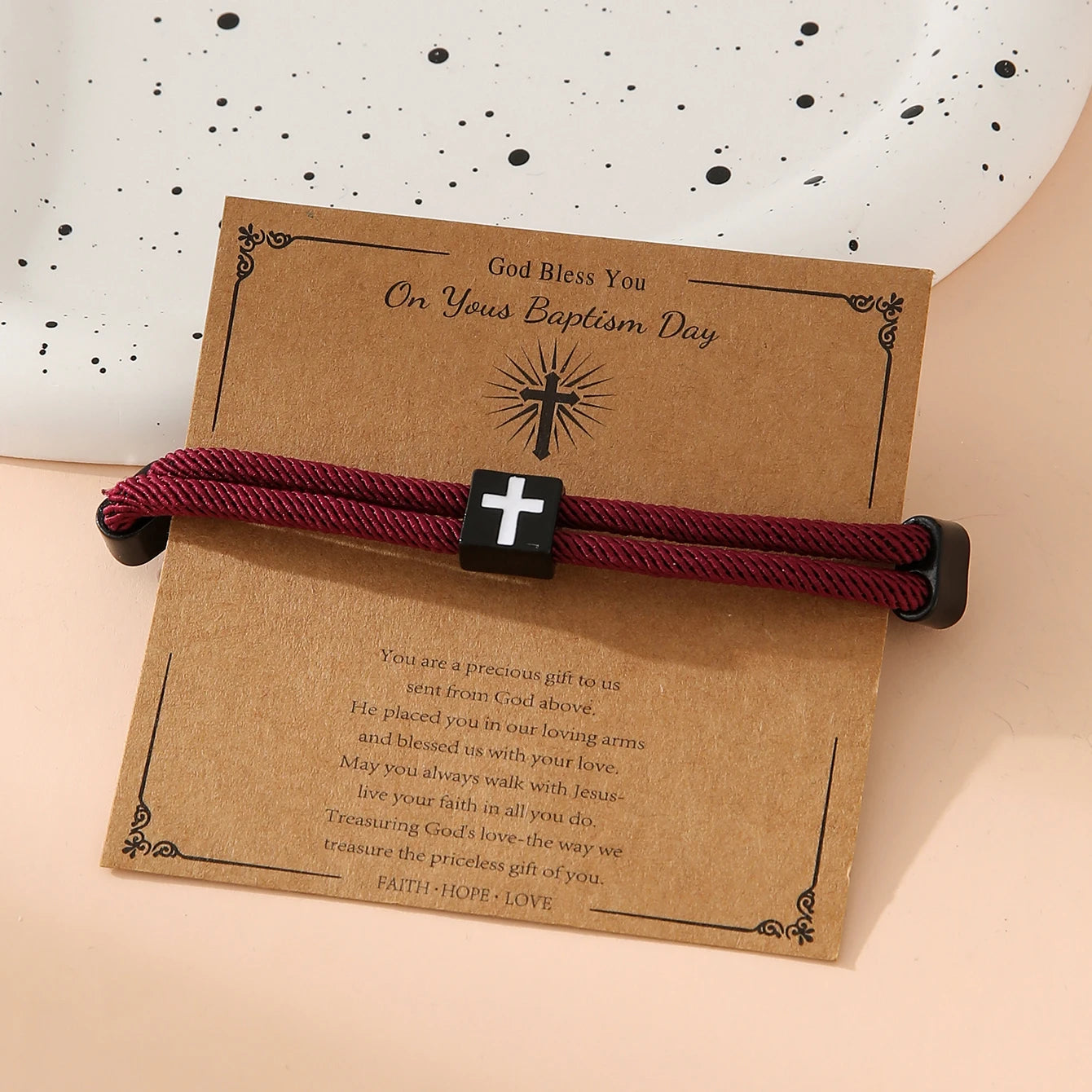 Braided Cross Bracelet for Men Women Christian Adjustable Rope Jesus Bracelets with Metal Knot Christian Baptism Gifts