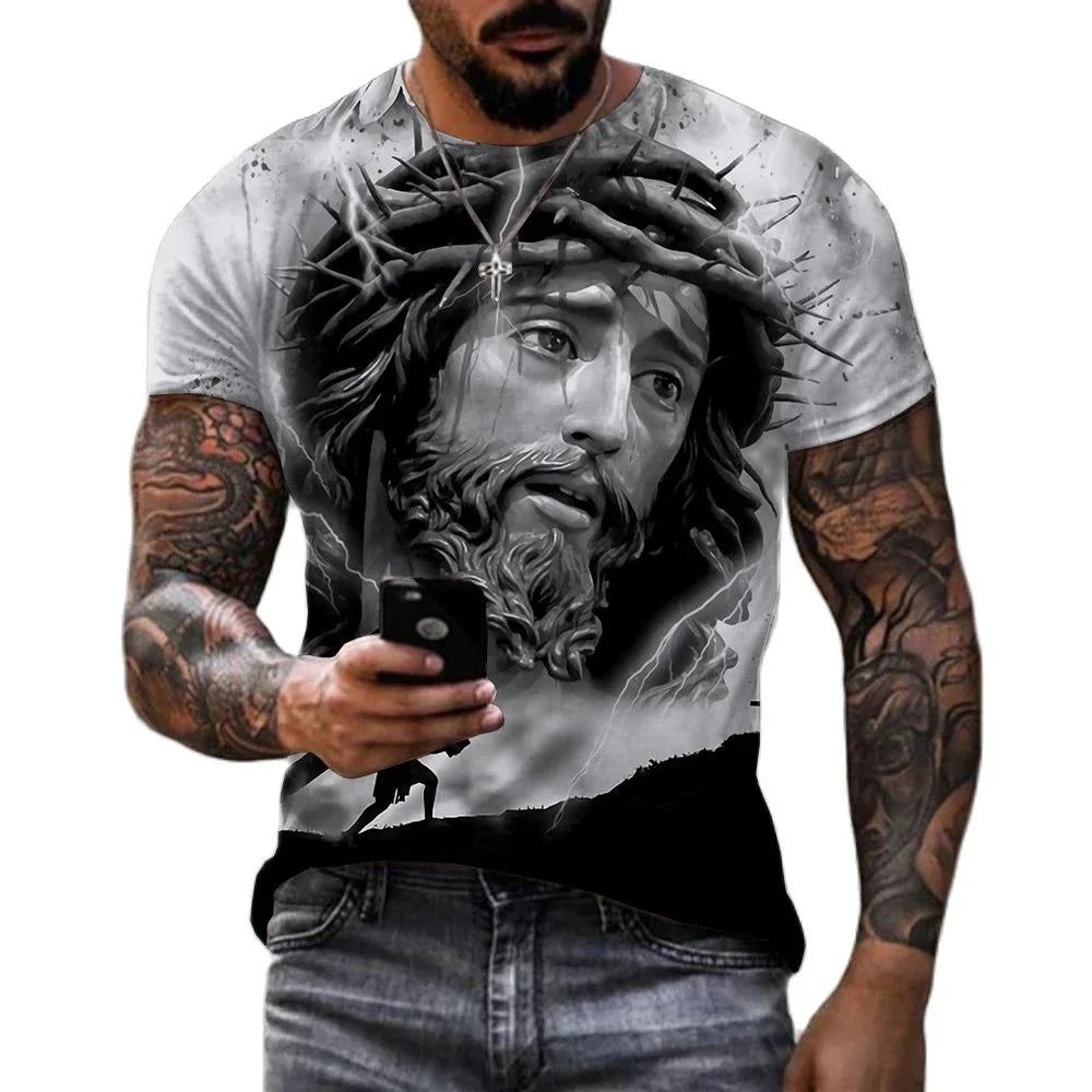 2025 Summer Mens 3D T-Shirts Print Jesus Christ Pattern Jesus Cross Top Fashion Trend Men Jesus 3D Shirts