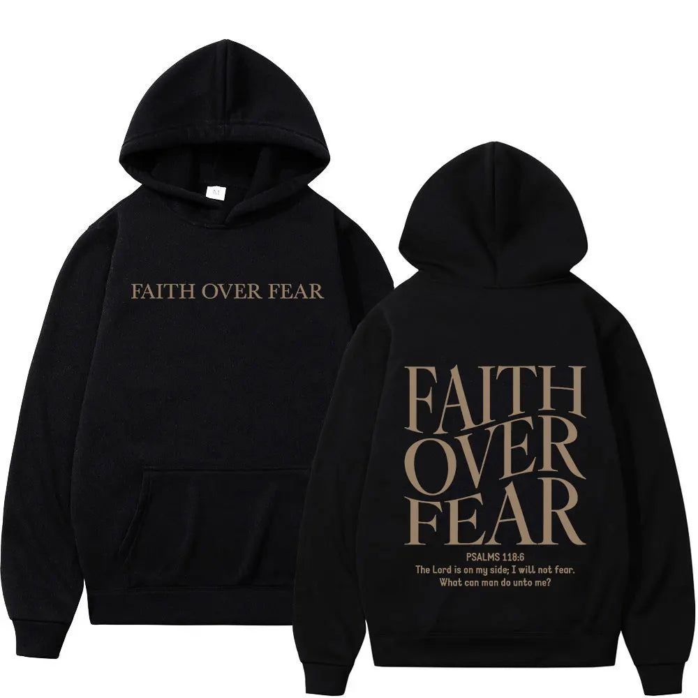 Faith Over Fear Christian Hoodies Jesus Bible Verse Men Women Fashion Harajuku Oversized Sweatshirts Autumn Winter Fleece Hoodie