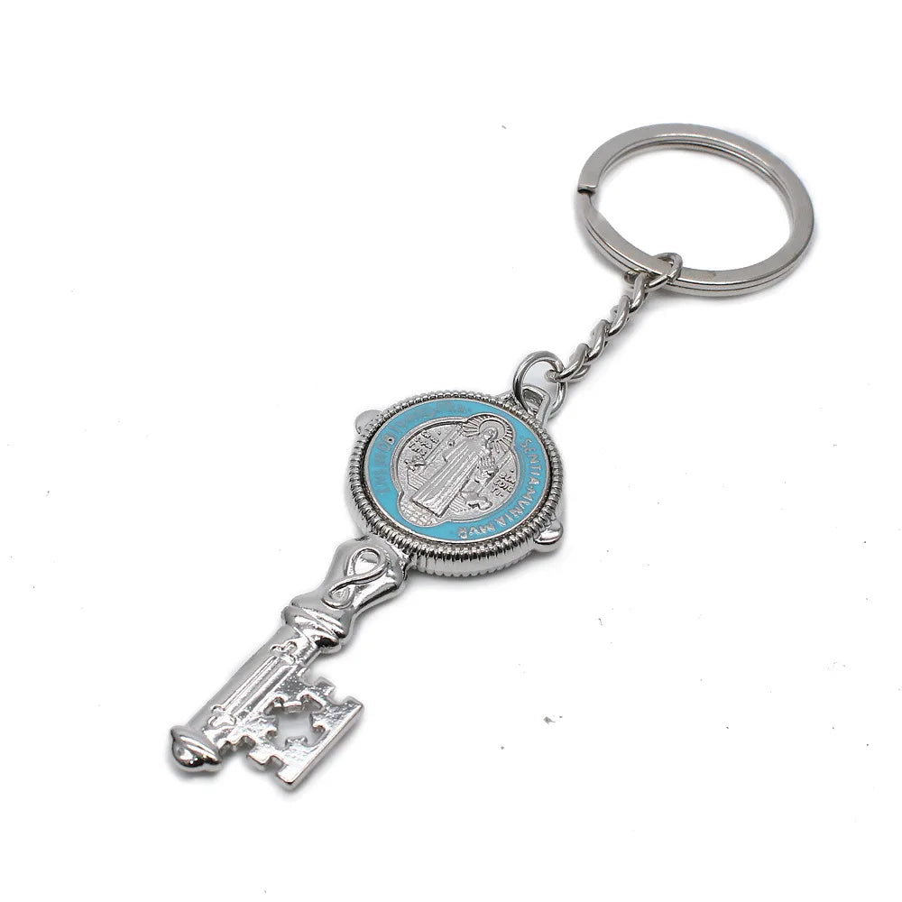 New Colorful Ancient Key Shapes St. Benedict Keychain Charm Ring Jewelry Religious Sacred Sites Durable DecorationsKeyringCharms