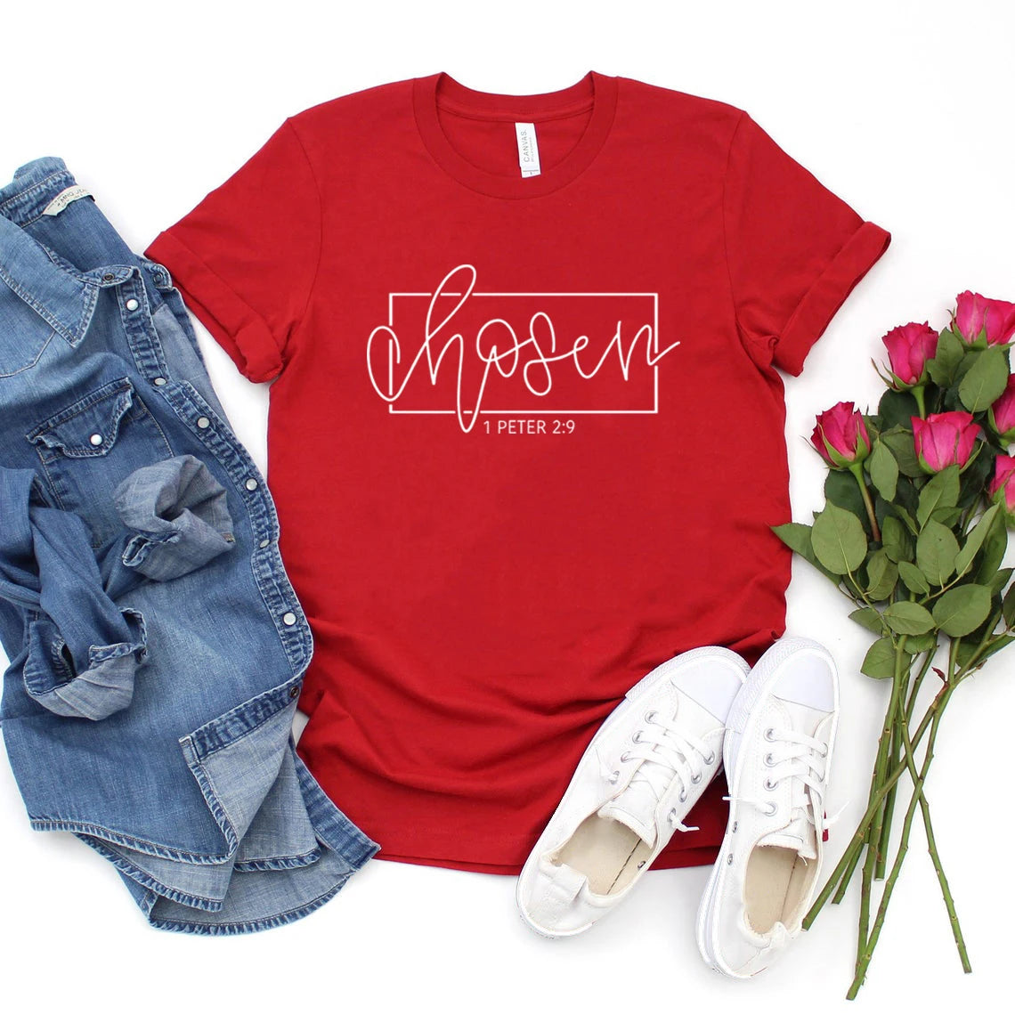 Chosen 1 Peter 2:9 T-Shirt Christian Shirts for Women Religious Clothing Bible Verse T Shirt Women Graphic T Shirts Casual Tops