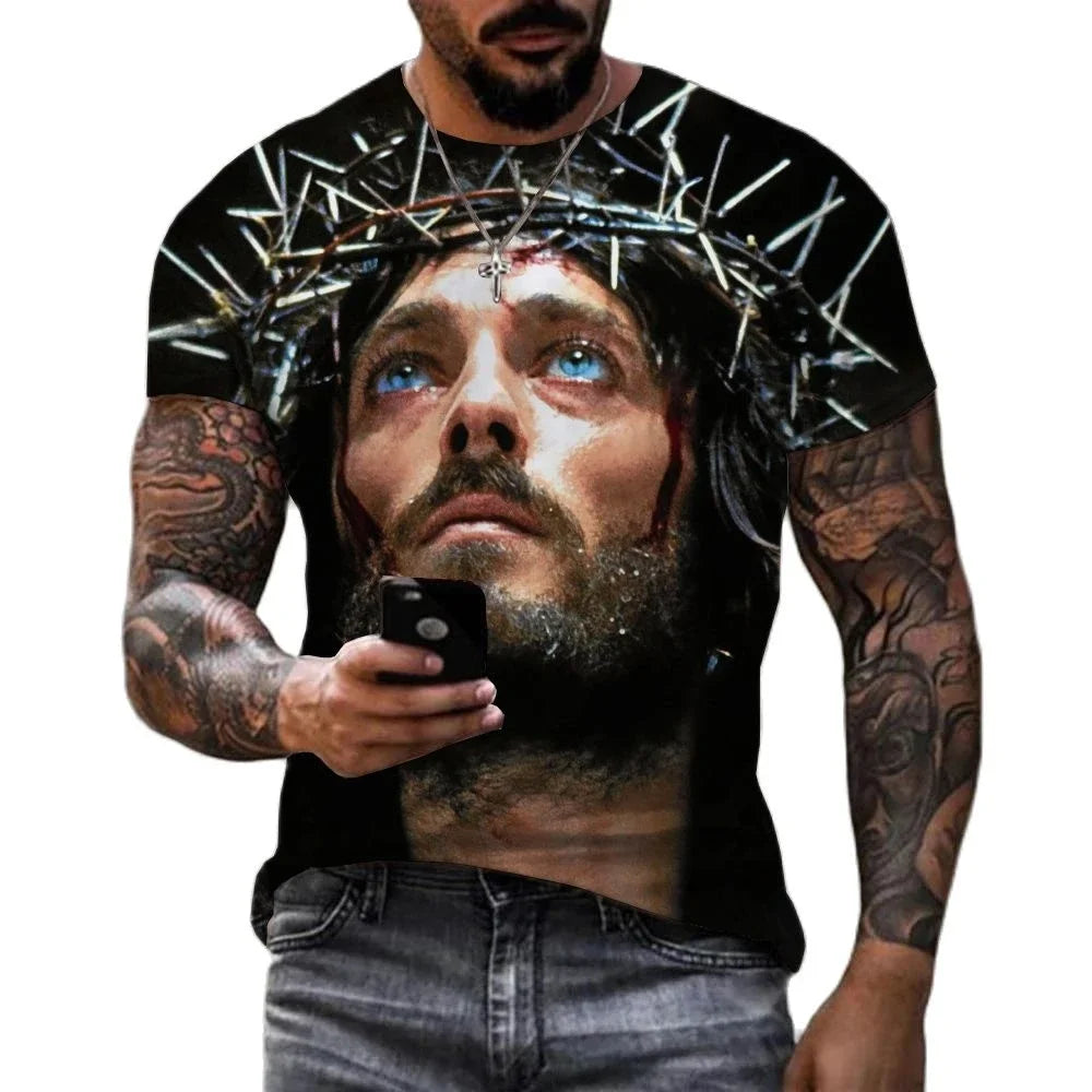 2025 Summer Mens 3D T-Shirts Print Jesus Christ Pattern Jesus Cross Top Fashion Trend Men Jesus 3D Shirts