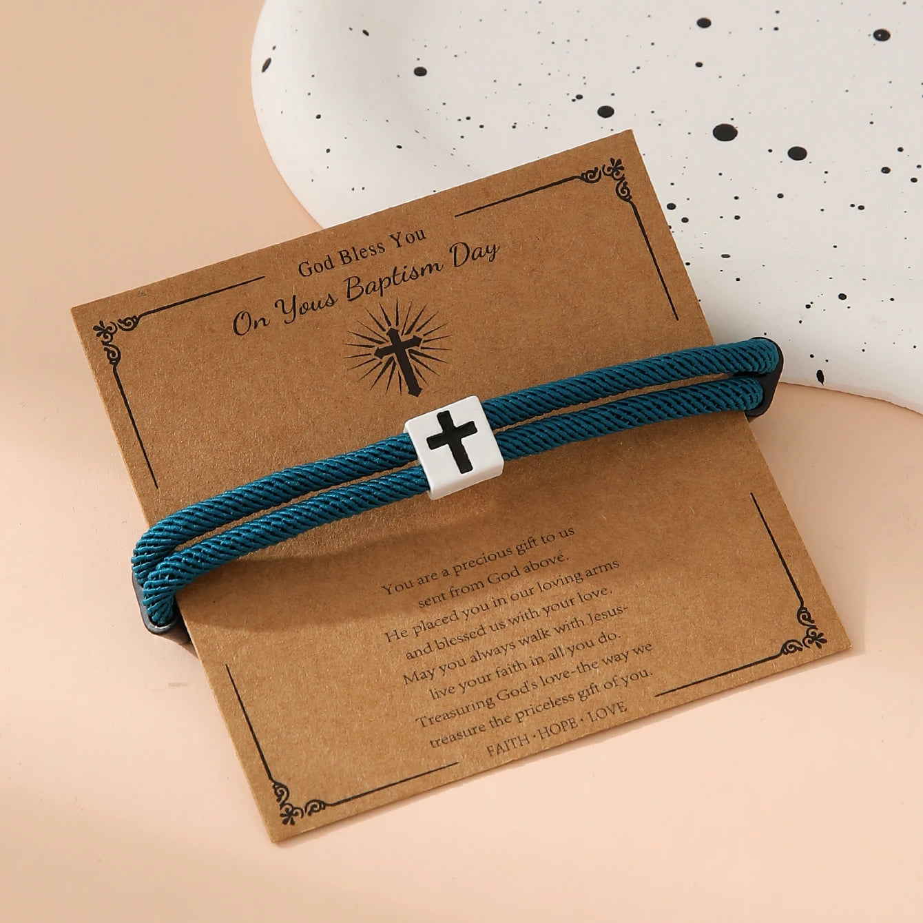 Braided Cross Bracelet for Men Women Christian Adjustable Rope Jesus Bracelets with Metal Knot Christian Baptism Gifts