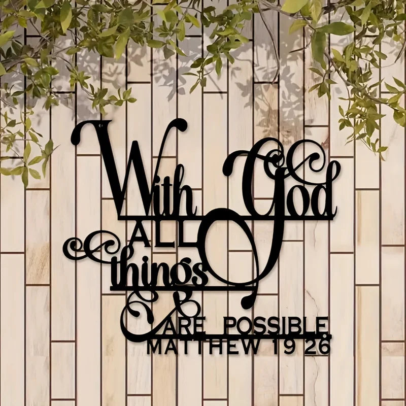 Inspirational 'with God, Anything Is Possible' Metal Wall Art - Biblical Quote by Matthew 19:26, Perfect for Home, Living Room
