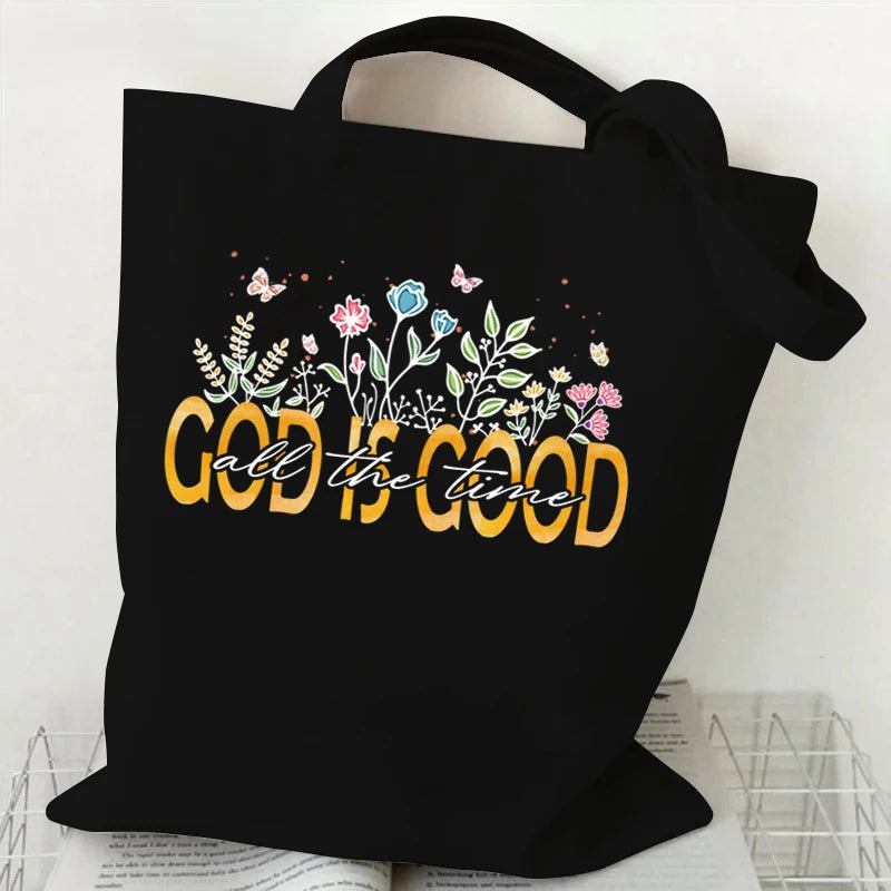 Faith Hope Love Pattern Canvas Shoulder Bag Boho Vintage Wildflower Versatile Storage Bags Christians Faith Gift Women's Handbag