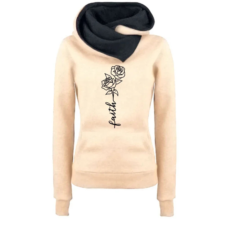 Faith Flower Print Hoodie for Woman 2025 Hot Sale Hooded Long Sleeve Pullover Fall Winter Female Urban Casual Fashion Sweatshirt