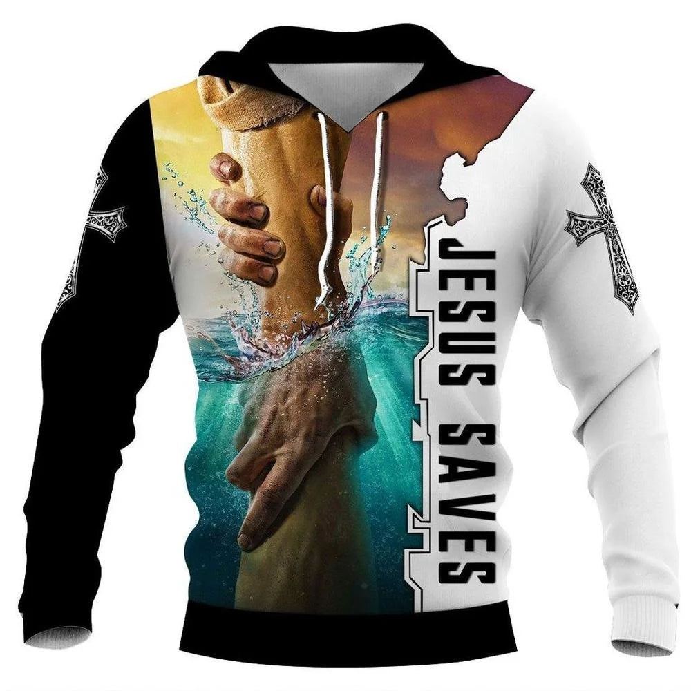 New Christian Jesus Men's Hoodie 3D Print Harajuku Clothes Fashion Hooded Sweatshirt Oversized Casual Pullover Tops