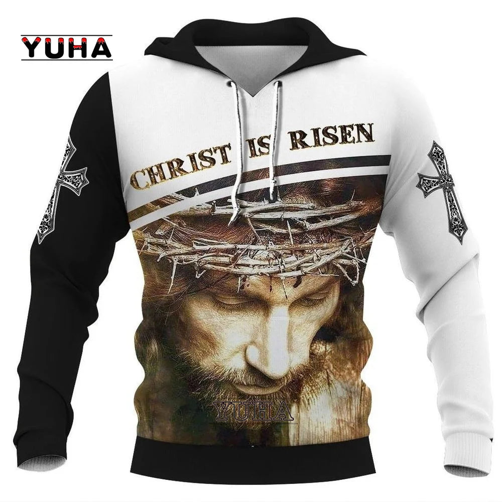 New Christian Jesus Men's Hoodie 3D Print Harajuku Clothes Fashion Hooded Sweatshirt Oversized Casual Pullover Tops