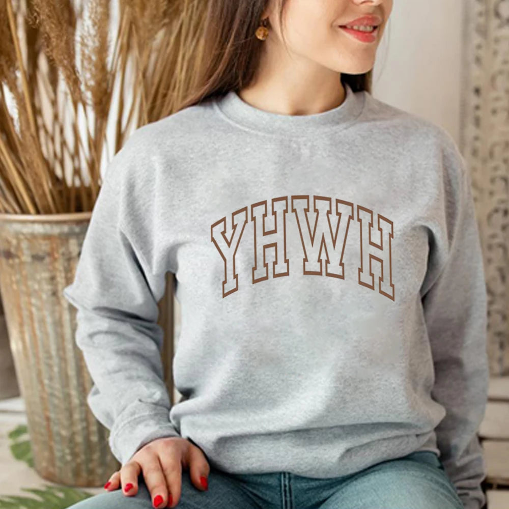 Aesthetic Christian Shirt Varsity YHWH Sweatshirt Jesus Shirts Church Tee Christian Gift Unisex Trendy Long Sleeves Tops