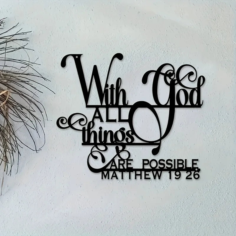 Inspirational 'with God, Anything Is Possible' Metal Wall Art - Biblical Quote by Matthew 19:26, Perfect for Home, Living Room
