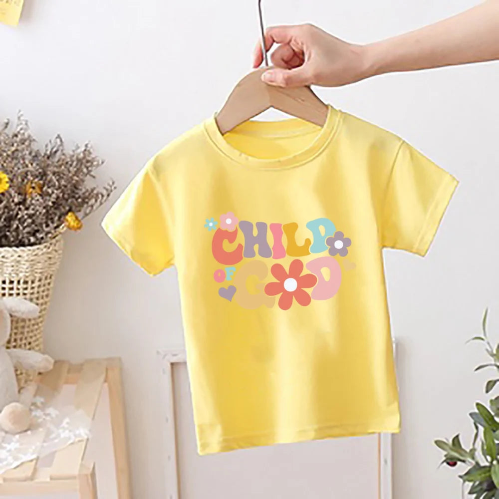 Child of God Printed T-shirt for Girsl Summer Outfit Tops Kids Casual T Shirt Children Short Sleeve Clothes Toddler Tshirts Tee