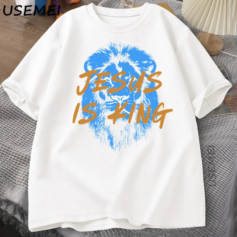 Jesus Is King Christian T Shirt for Men Women Faith Streetwear Tee Shirt Religious Bible Verse Tshirt Cotton Short Sleeve Tees