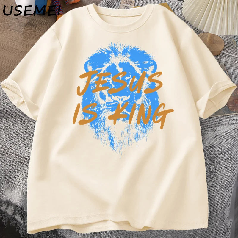 Jesus Is King Christian T Shirt for Men Women Faith Streetwear Tee Shirt Religious Bible Verse Tshirt Cotton Short Sleeve Tees