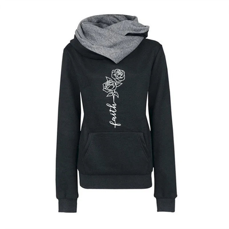 Faith Flower Print Hoodie for Woman 2025 Hot Sale Hooded Long Sleeve Pullover Fall Winter Female Urban Casual Fashion Sweatshirt