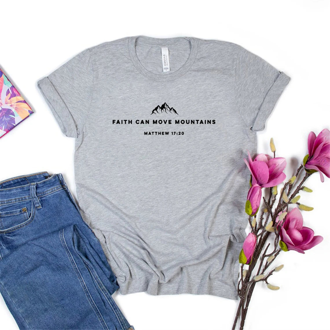 Faith Can Move Mountains Tshirt Christian Shirt Bible Verse T-shirt Religious Faith Clothing Women Shirts Graphic T Shirts Tees