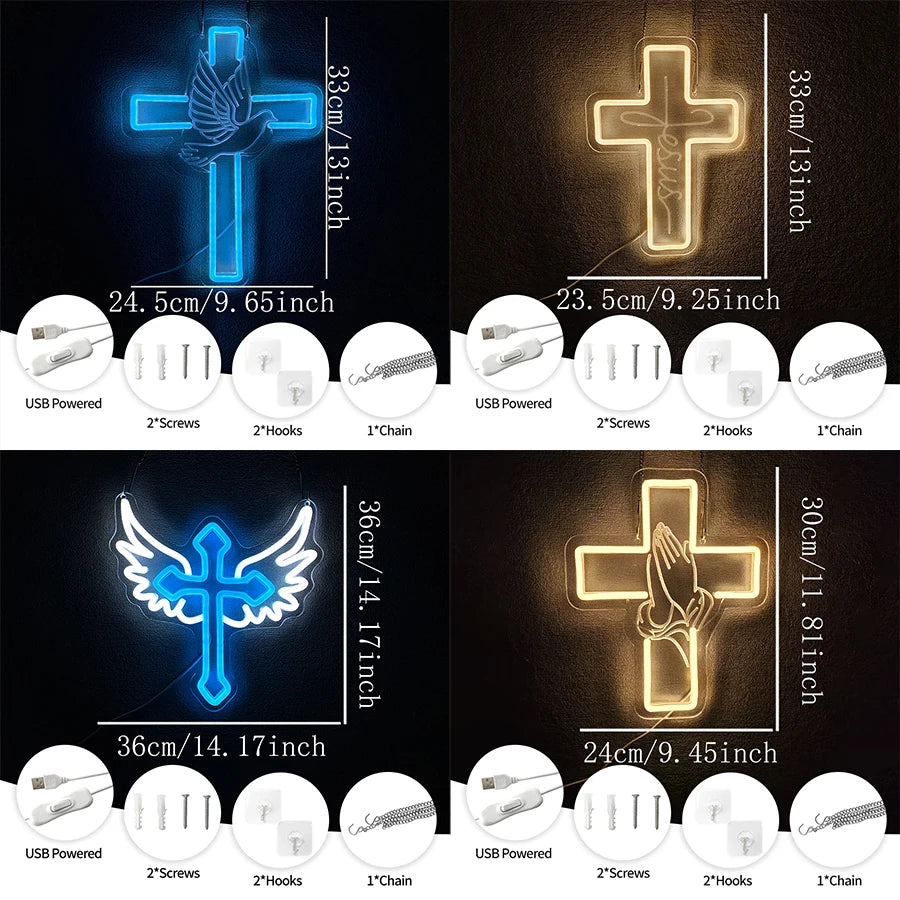 Cross Series Neon Sign For Wall Decor,Led Neon Light For Bedroom, Christian Decor, Religious Room, Easter,Church Decoration
