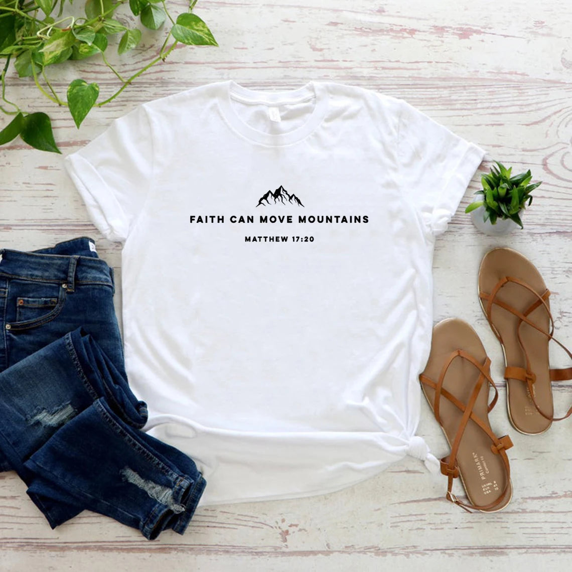 Faith Can Move Mountains Tshirt Christian Shirt Bible Verse T-shirt Religious Faith Clothing Women Shirts Graphic T Shirts Tees