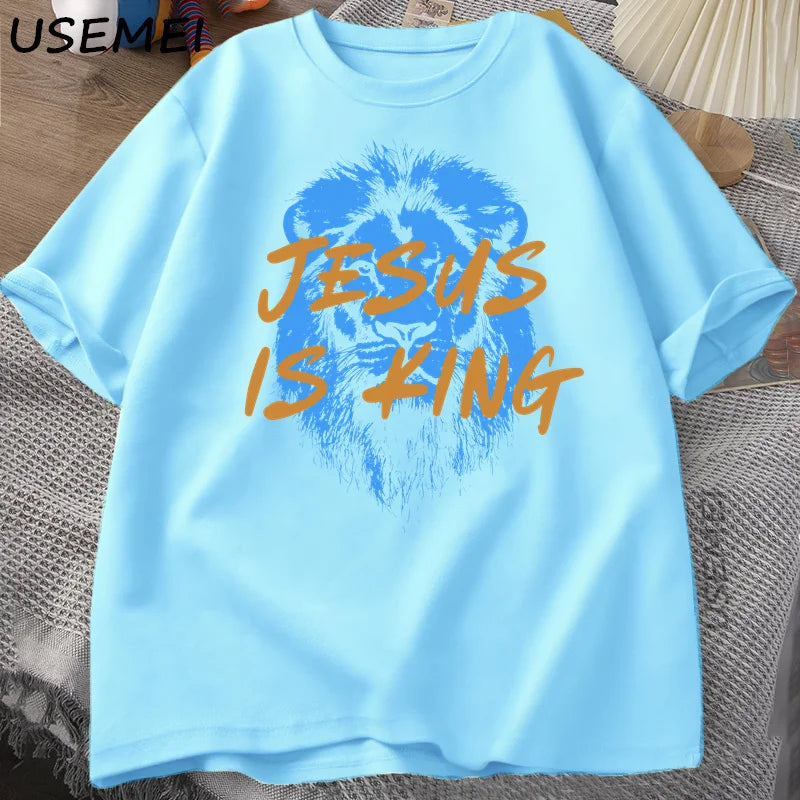 Jesus Is King Christian T Shirt for Men Women Faith Streetwear Tee Shirt Religious Bible Verse Tshirt Cotton Short Sleeve Tees