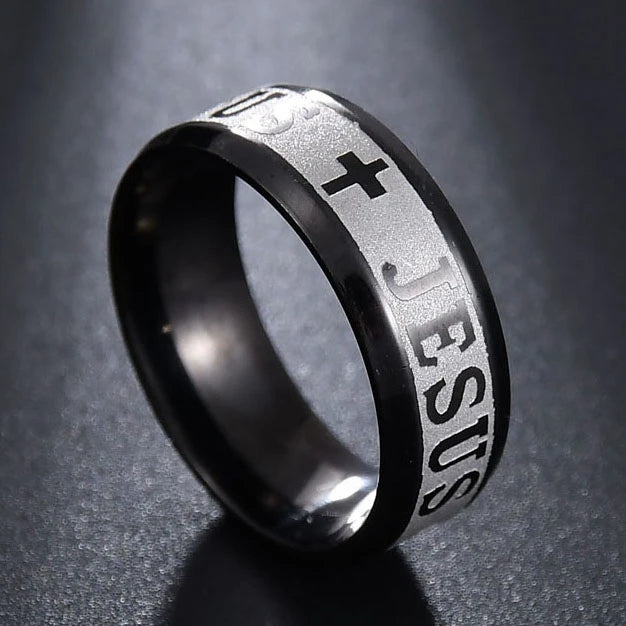 MeMolissa Religious Christian Midi Ring Stainless Steel Jesus Cross Ring GOD SAVE US Amulet Ring for Men 8MM