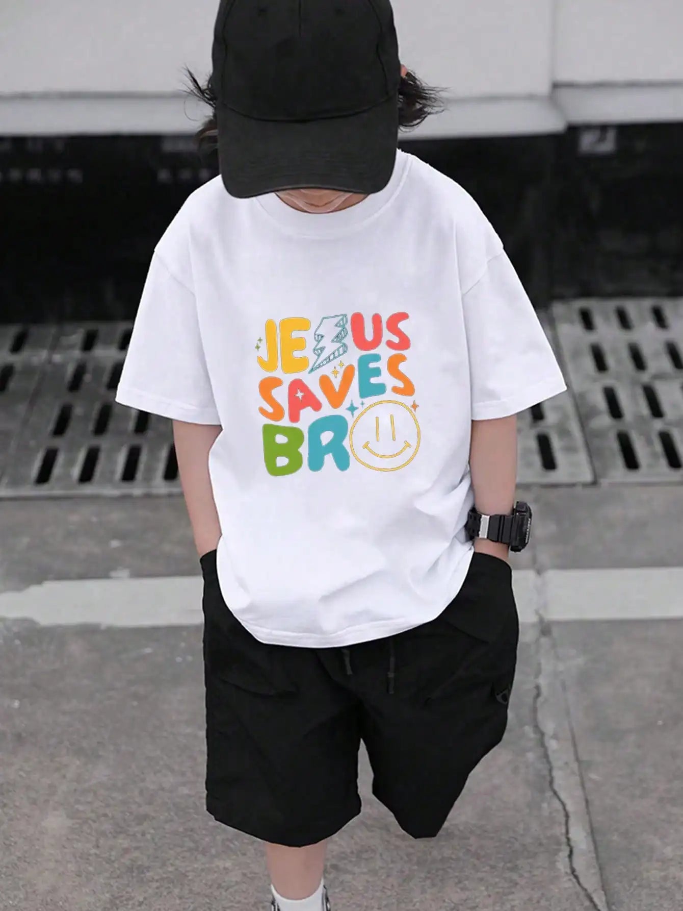 Jesus Saves Bro Kid Boy Girl T-shirt Cotton Short Sleeve Top Summer Fashion Cartoon Cute Teenager Fashion Kawaii Tee Anime Child