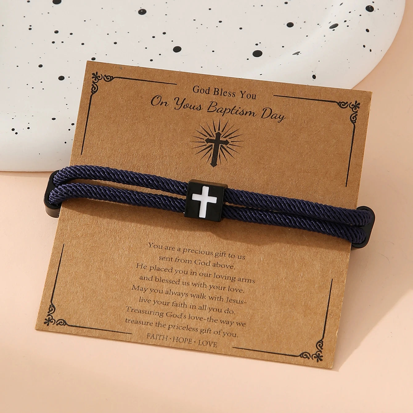 Braided Cross Bracelet for Men Women Christian Adjustable Rope Jesus Bracelets with Metal Knot Christian Baptism Gifts