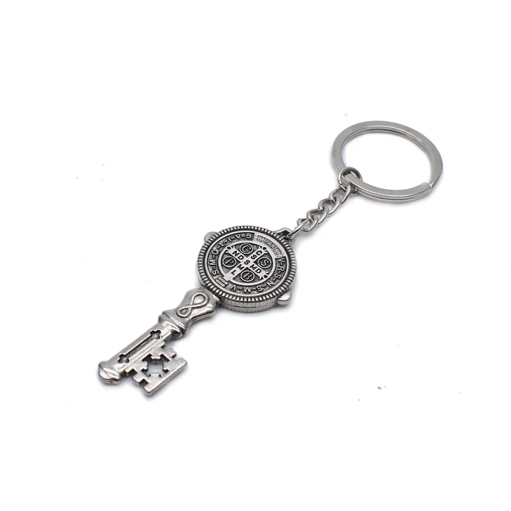 New Colorful Ancient Key Shapes St. Benedict Keychain Charm Ring Jewelry Religious Sacred Sites Durable DecorationsKeyringCharms