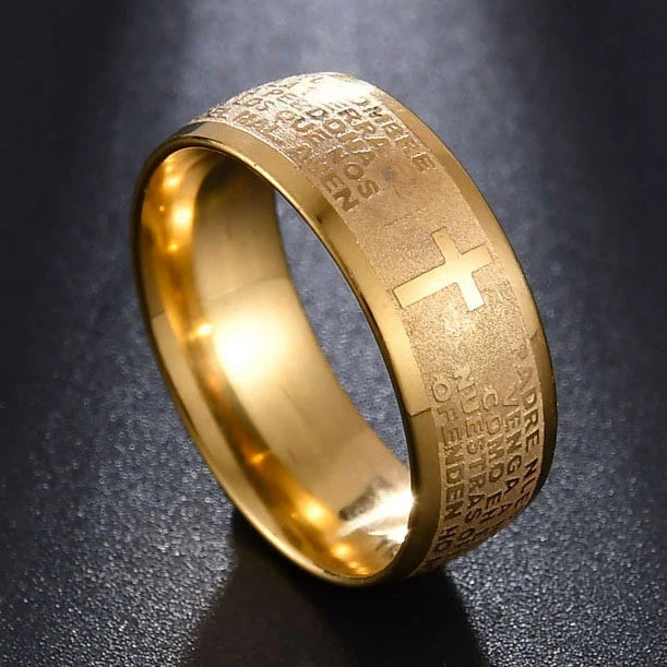 MeMolissa Religious Christian Midi Ring Stainless Steel Jesus Cross Ring GOD SAVE US Amulet Ring for Men 8MM