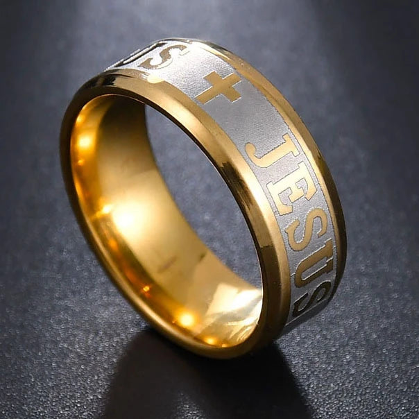 MeMolissa Religious Christian Midi Ring Stainless Steel Jesus Cross Ring GOD SAVE US Amulet Ring for Men 8MM