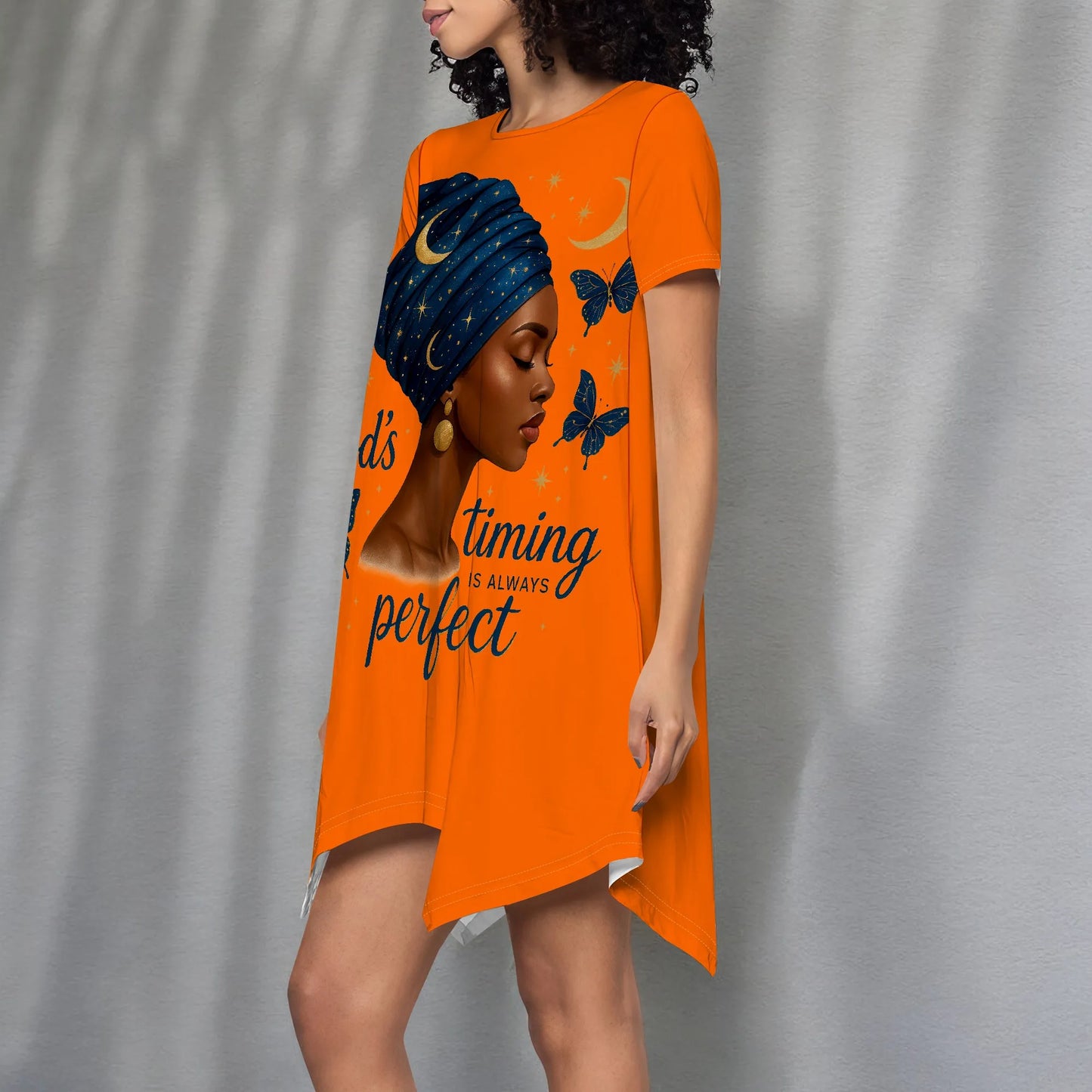 Faith Graphic Dress S-3XL Asymmetrical Hem Short Sleeve Loose Style for Easter, Church Service or Spiritual Empowerment Look
