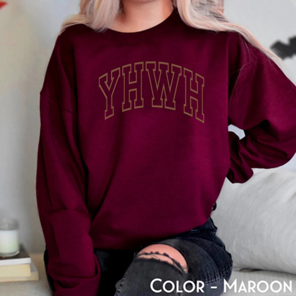 Aesthetic Christian Shirt Varsity YHWH Sweatshirt Jesus Shirts Church Tee Christian Gift Unisex Trendy Long Sleeves Tops