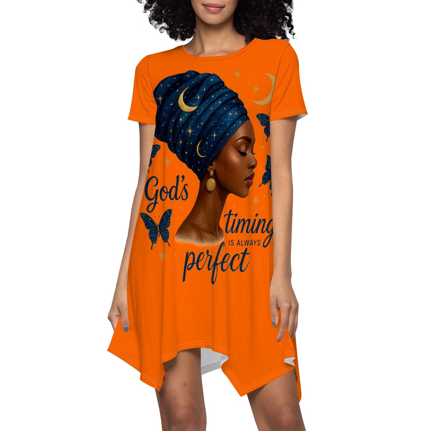 Faith Graphic Dress S-3XL Asymmetrical Hem Short Sleeve Loose Style for Easter, Church Service or Spiritual Empowerment Look