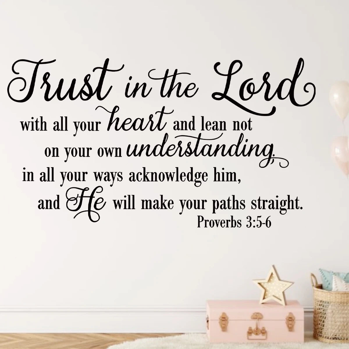 Scripture“Trust in the Lord With All Your Heart”Art Wall Stickers for Kids Room Bedroom Nursery Home Decoration Wall Decal