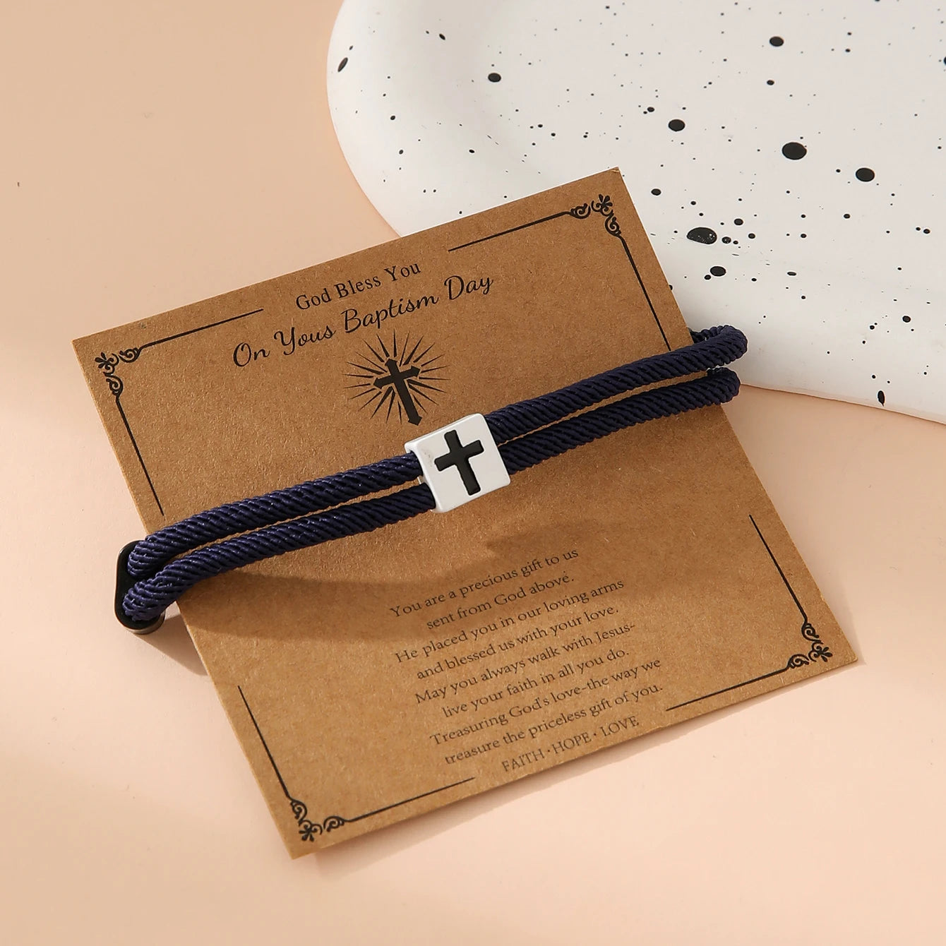 Braided Cross Bracelet for Men Women Christian Adjustable Rope Jesus Bracelets with Metal Knot Christian Baptism Gifts
